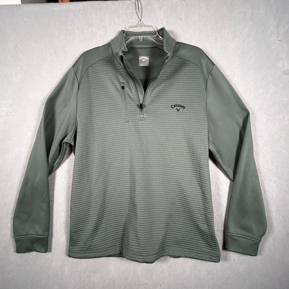 Callaway Pullover Mens Large Green Ribbed 1/4 Zip Textured Golf Sweater SU36845